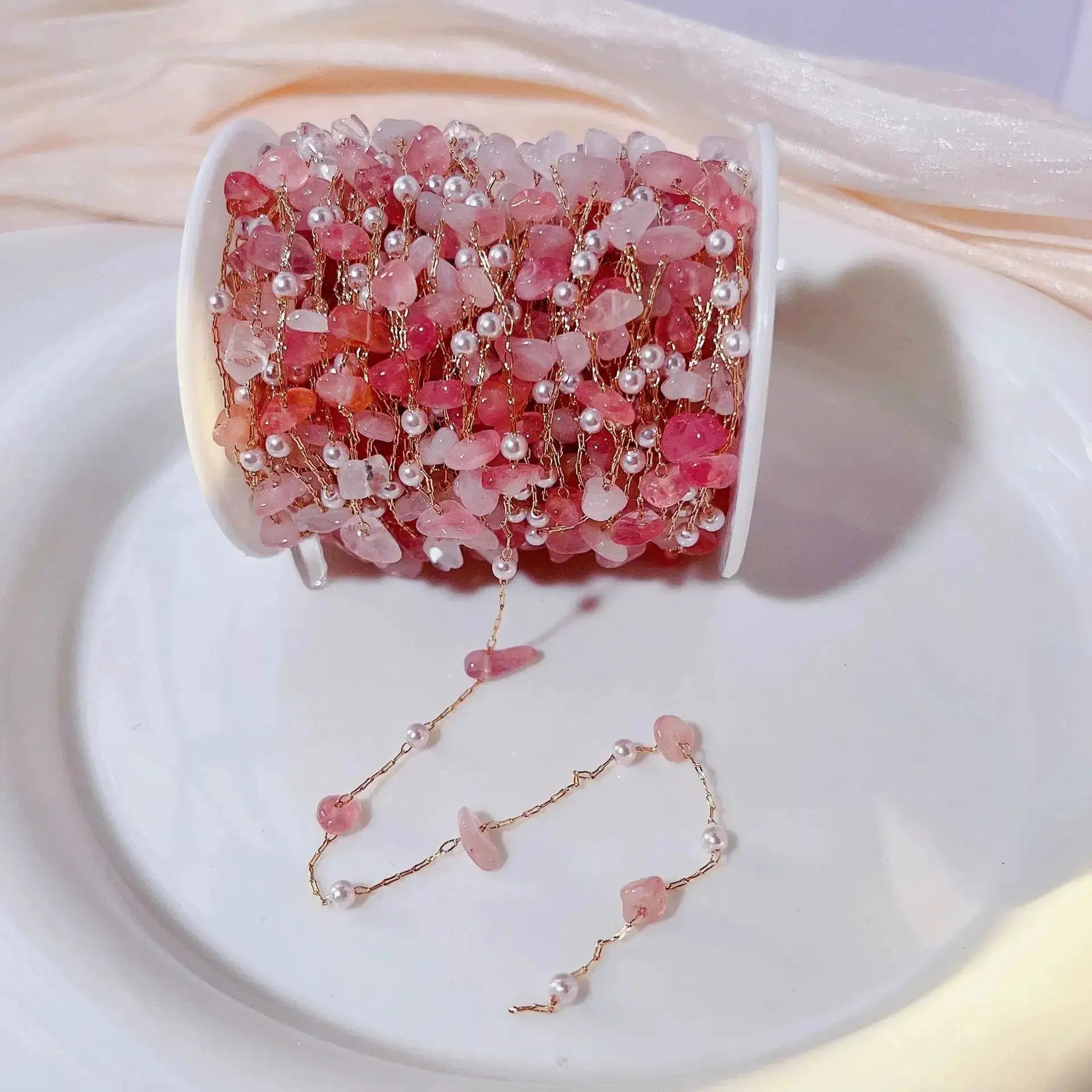1 Meter Copper Chain With Irregular Stone Beads And 4mm Pearl Bead Links For DIY Jewelry Necklace Bracelet Pendant