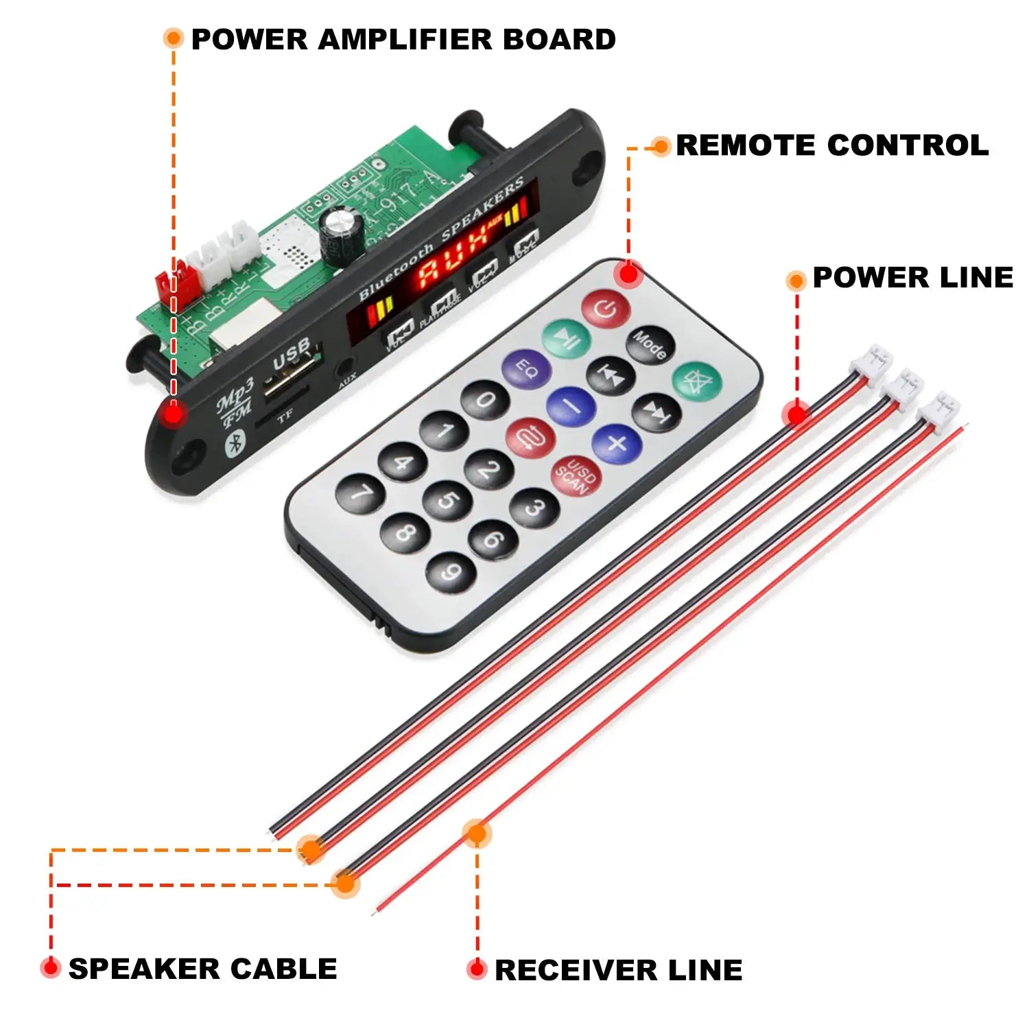 60W 50W Bluetooth 5.0 Amplifier MP3 WAV Decoder Board DC 12V for DIY Car Audio USB FM TF Card Mic