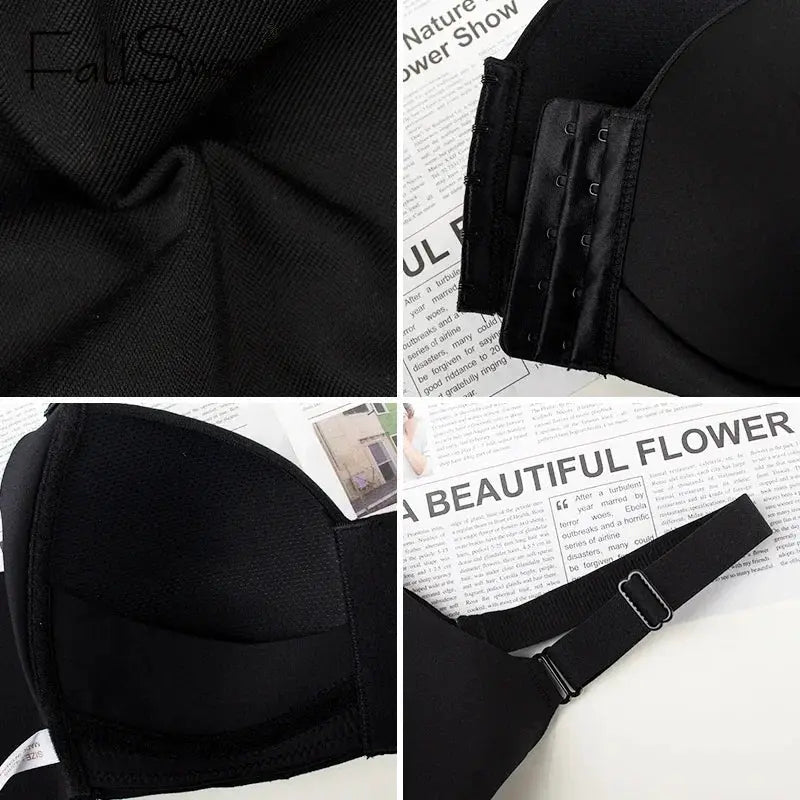 FallSweet plus-size wireless front-closure bra, black seamless cups, soft breathable fabric by Simples Market