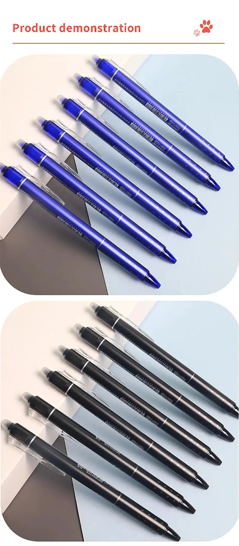 0.5mm retractable erasable gel pen set with refills in blue and black, built-in erasers Simples Market