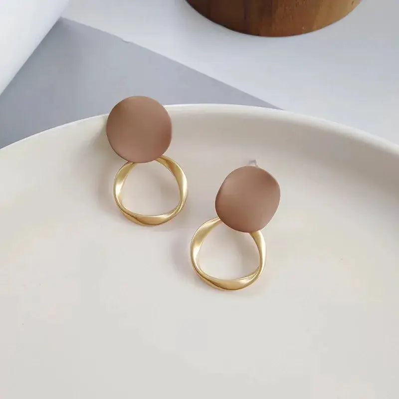 Brown Geometric Round Dangle Earrings Vintage Matte Drop Earrings For Women Girls Student Gifts Jewelry