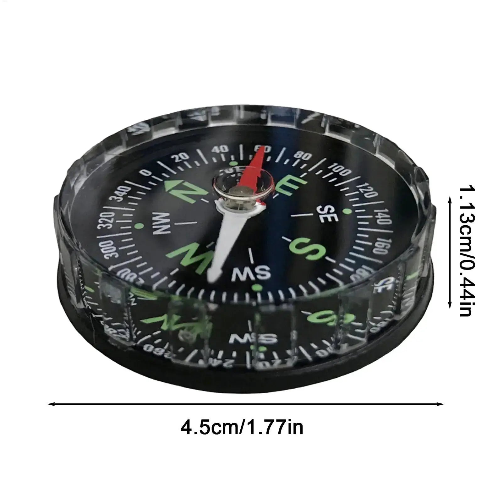 Simples Market waterproof hiking compass with black dial, red needle, 4.5 cm diameter