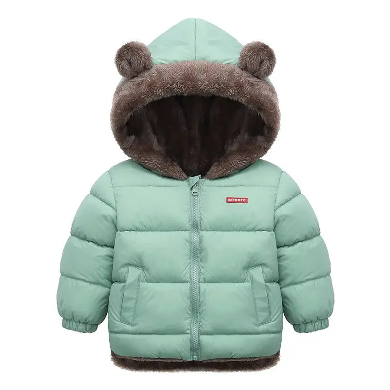 Baby Boys And Girls Hooded Cotton Outerwear Jacket Unisex Warm Fleece Cashmere Padded Winter Coat For Kids