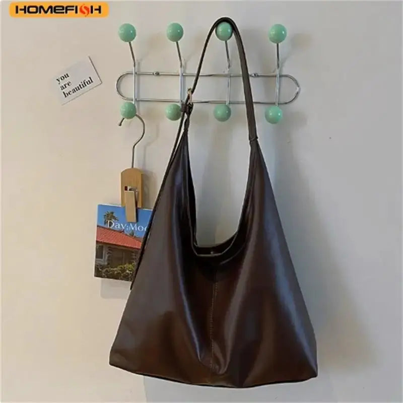 HOMEFISH New Women Commuter Tote Bag Vintage Style Large Capacity Handheld Shoulder Bag PU Leather