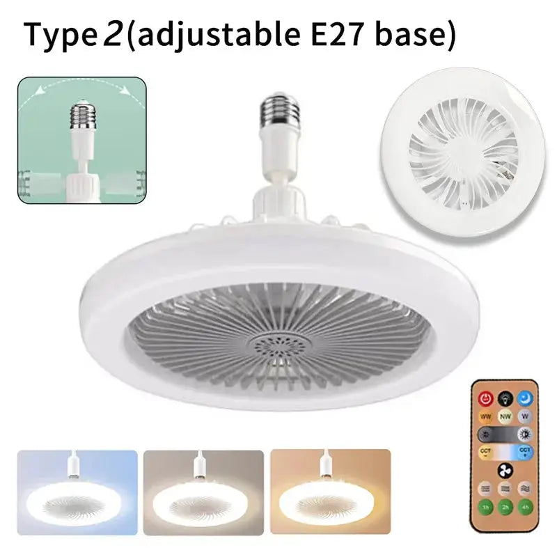2-in-1 ceiling fan lamp by Simples Market with adjustable E27 base, white finish, remote control