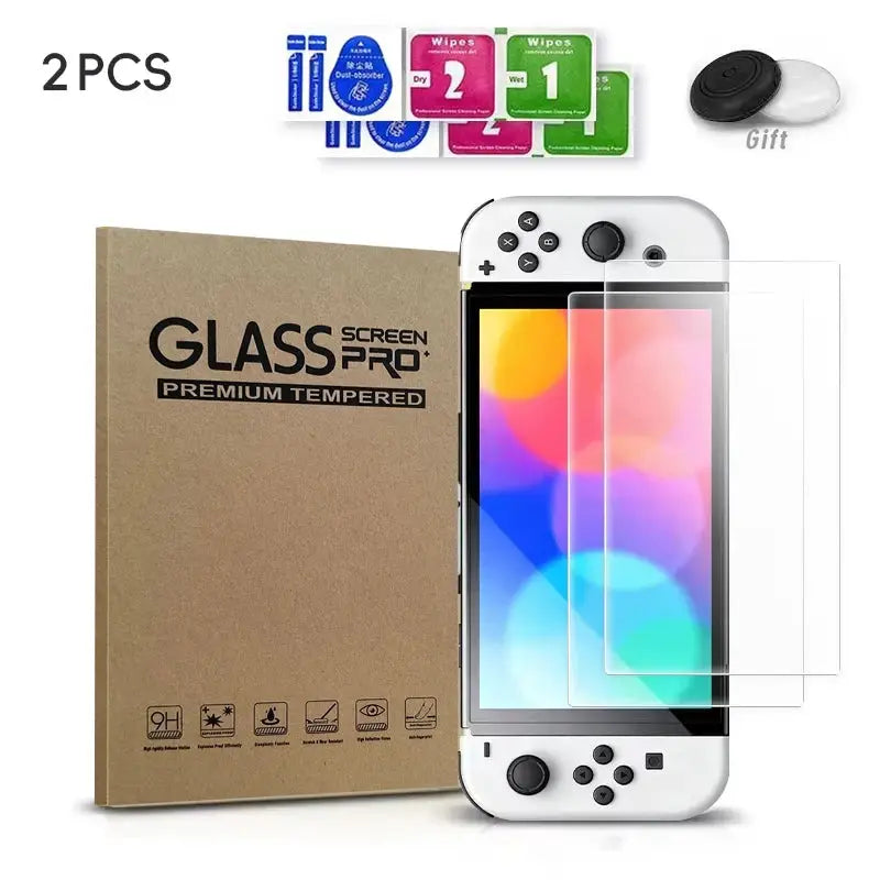 ShieldTech Two Pack Switch Tempered Glass Screen Protectors Ultra Clear 0.3mm For Nintendo Switch OLED Lite NS