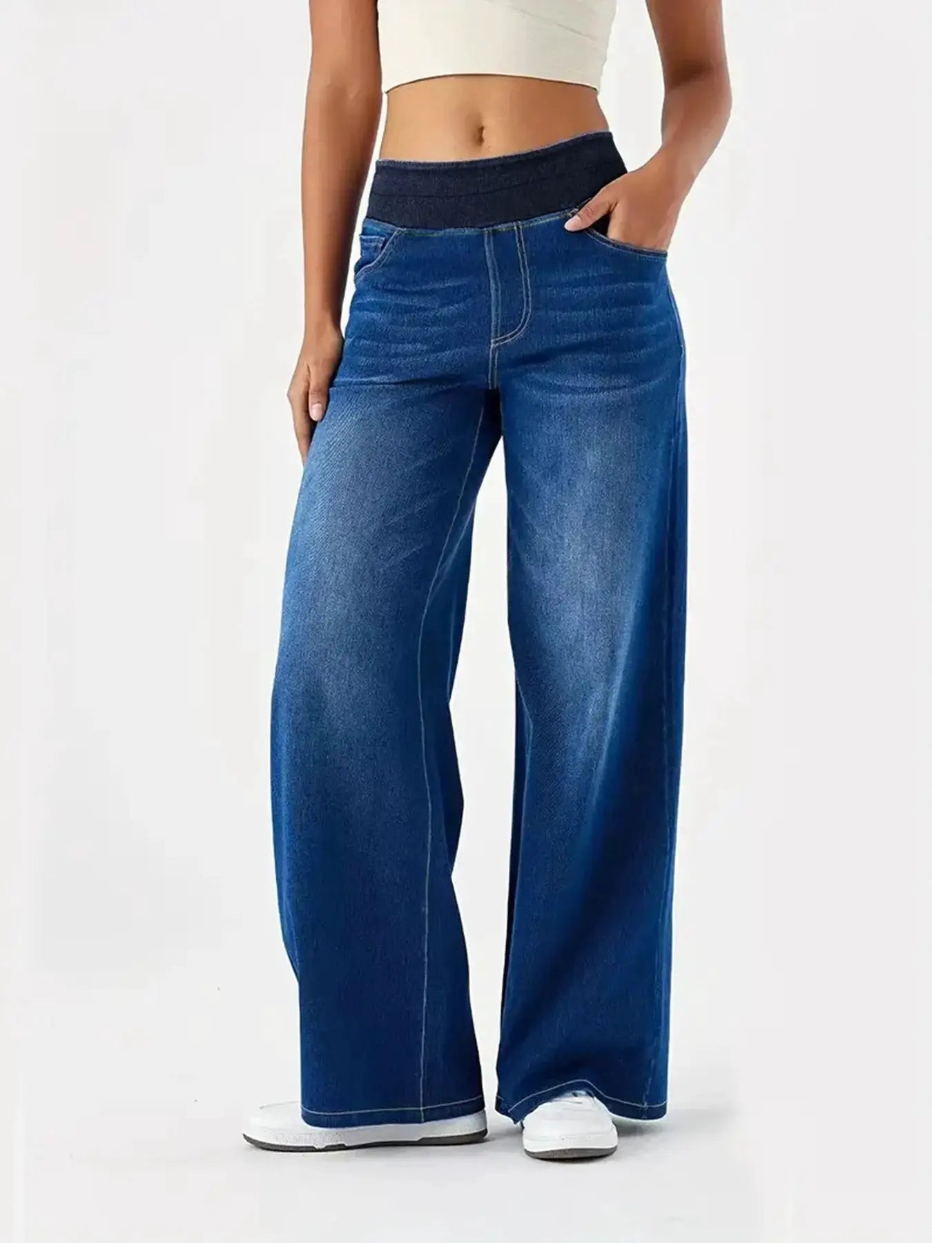 Y2K Baggy Jeans For Women Ribbed High Waist Loose Straight Leg Denim