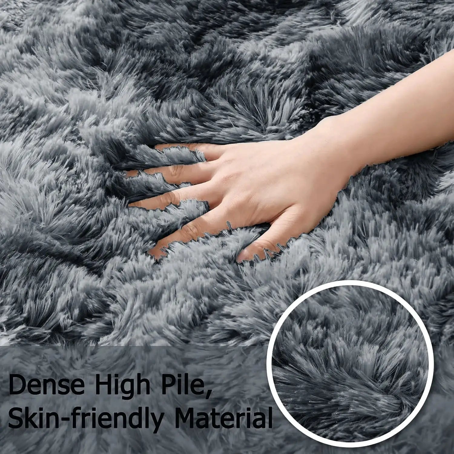 Simples Market shag rug, tie-dyed dark gray, dense high-pile, non-slip, washable