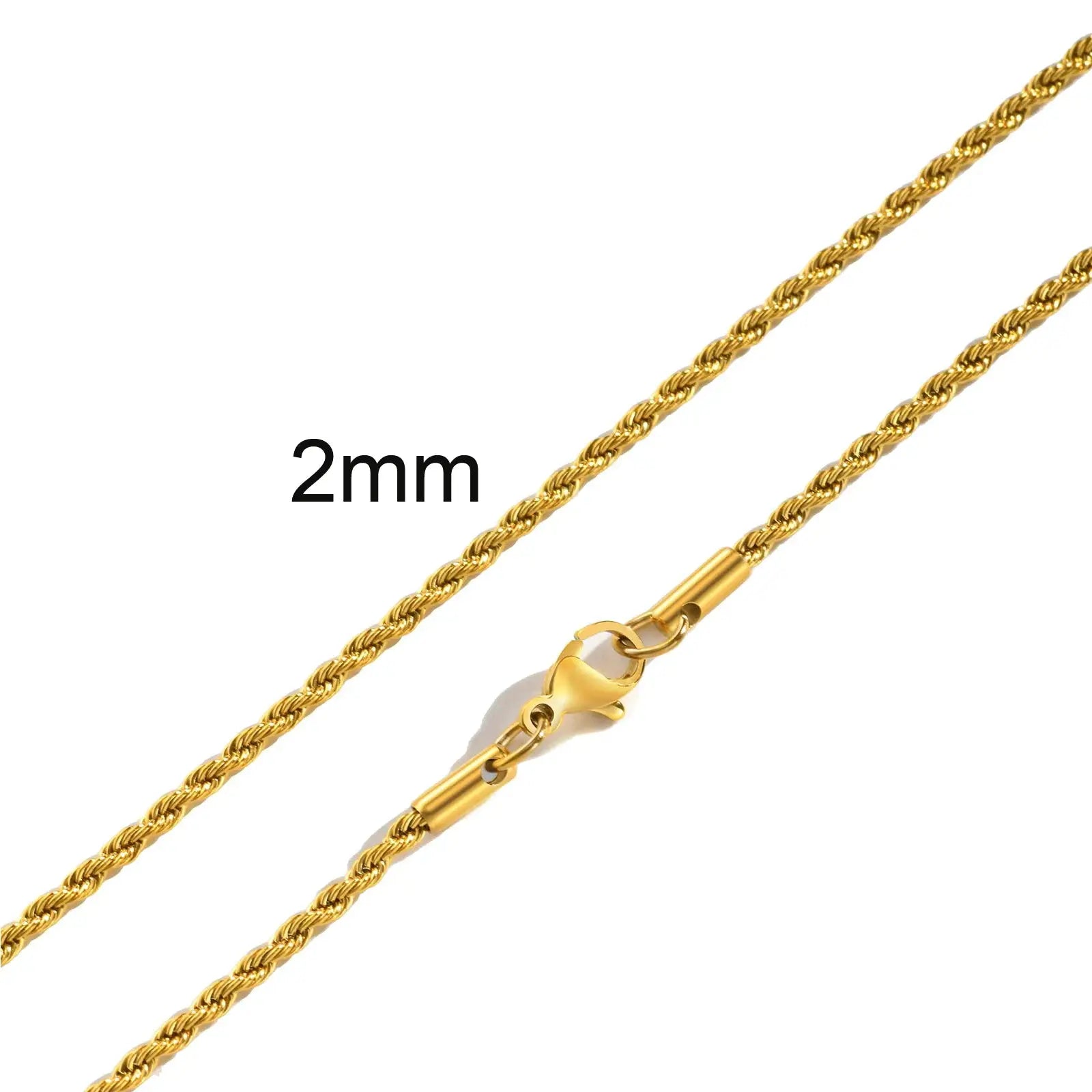 Rope chain necklaces, gold-tone stainless steel, 2mm width, twist design, pair