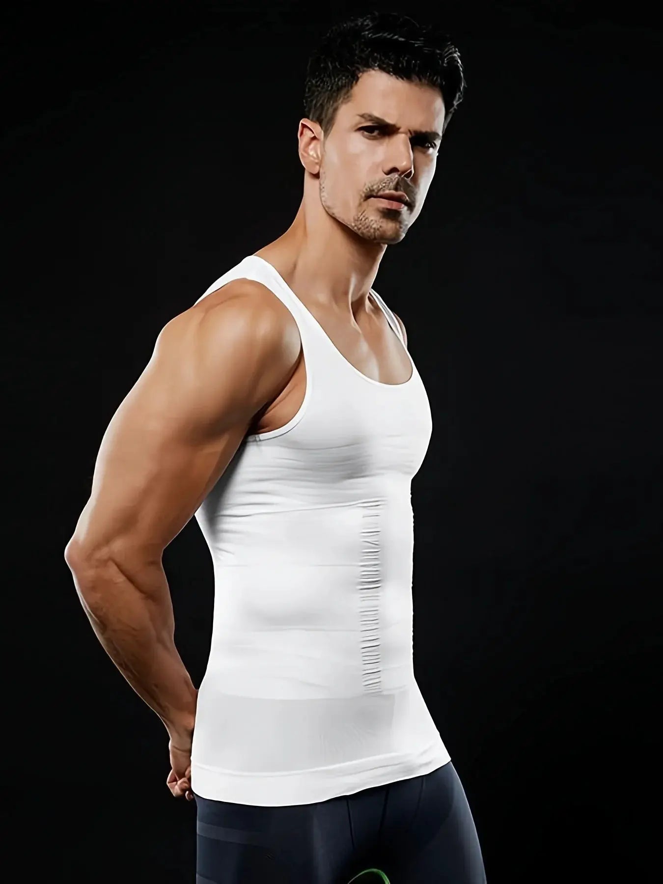 Men's compression body shaper tank top by Simples Market, white slimming vest