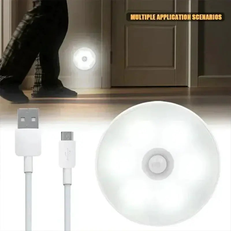 Simples Market motion sensor LED night light, USB rechargeable circular white lamp with USB cable for kitchen hallway