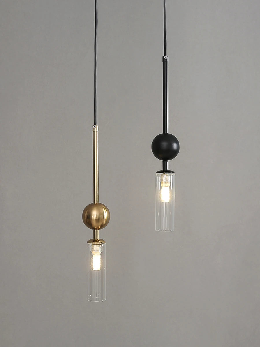 Nordic Light Luxury pendant lamps, gold and black iron with glass cylinder bulbs, 2-pc set by Simples Market