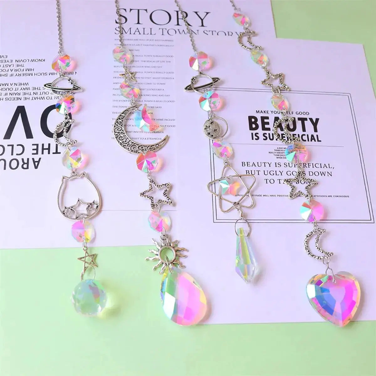 Galaxy Stars Moon Crystal Sun Catcher Hanging Decoration For Outdoor Garden Wall