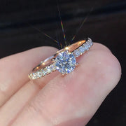Huitan Classic Four Claw Design Round Zirconia Wedding Engagement Ring for Women Three Color Options Available