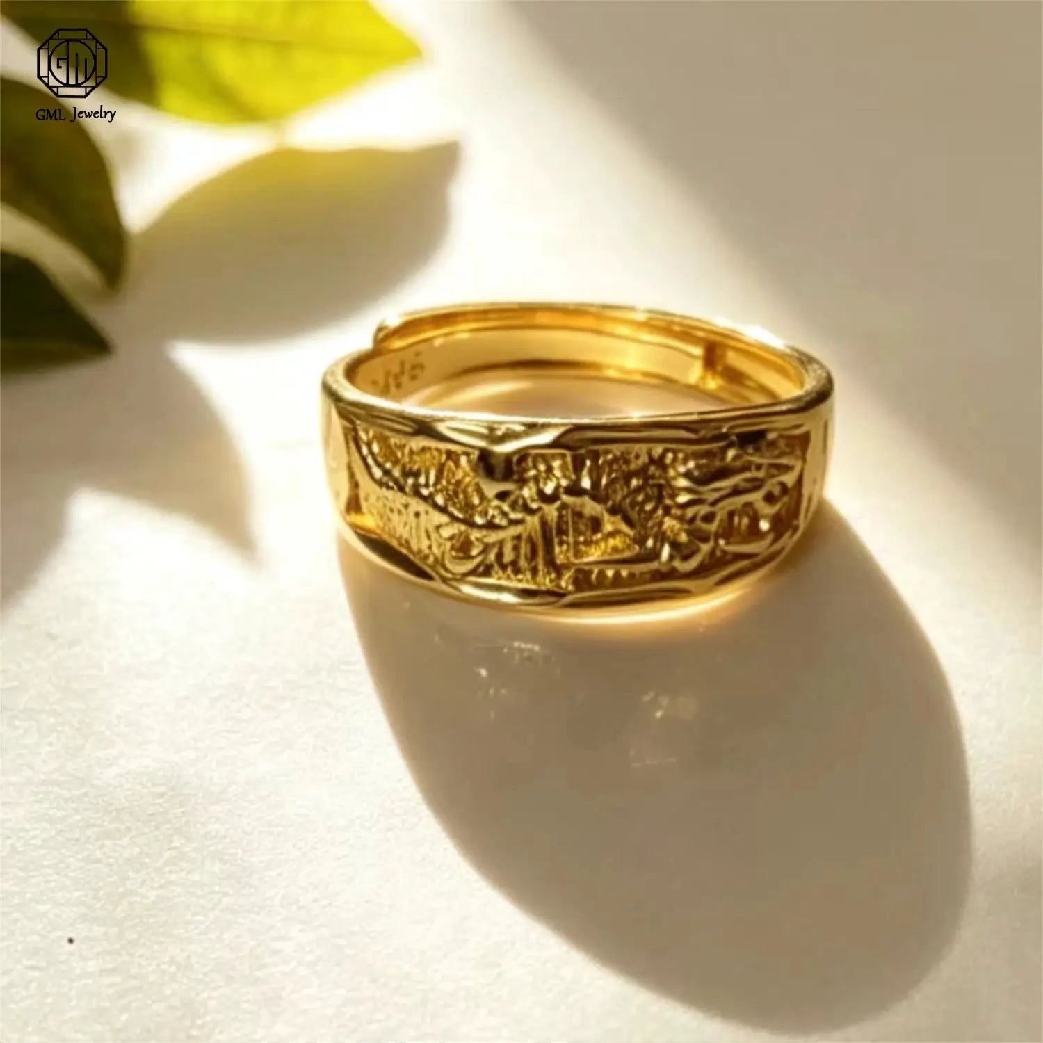 Sand Gold Adjustable Ring Matte Wide Band Openable Fade Resistant Unisex Jewelry Minimalist Gift For Couples