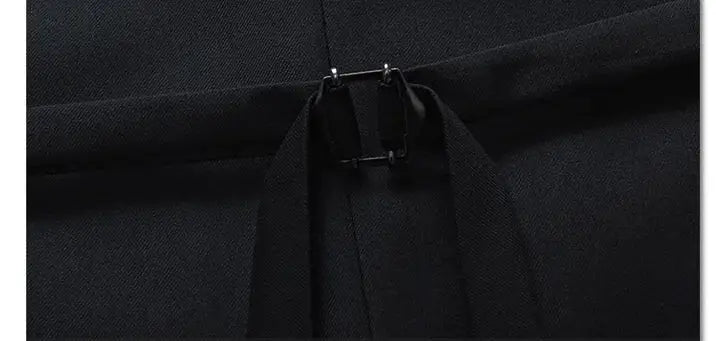 Men's black sleeveless suit vest with adjustable back waist strap.