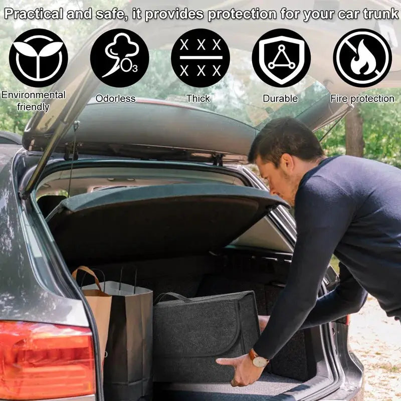 CarViva Car Trunk Organizer Foldable Felt Storage Box Portable Anti Slip Interior Keeps Trunk Neat And Tidy
