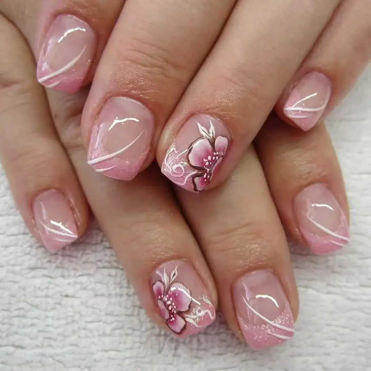 GlamNail Pro 24Pcs Short Square Coffin Press On Nails Set With Glue French Glitter Ballet Style
