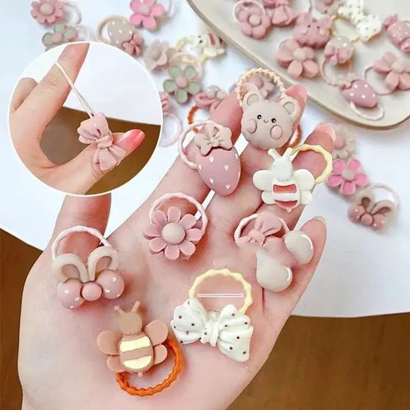 Pack Of 10 20 30 40 50 Cute Cartoon Bear And Bunny Hair Elastic Bands For Girls And Kids