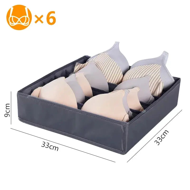 Sports bra underwear organizer storage box, gray fabric, by Simples Market, holds 6 bras
