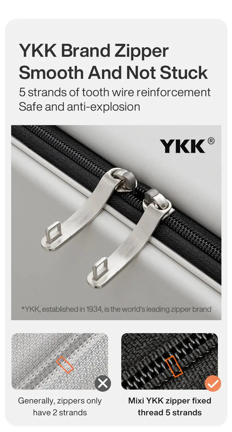 Mixi 20-inch carry-on suitcase with wide-handle design, PC aluminum frame, and YKK zipper by Simples Market