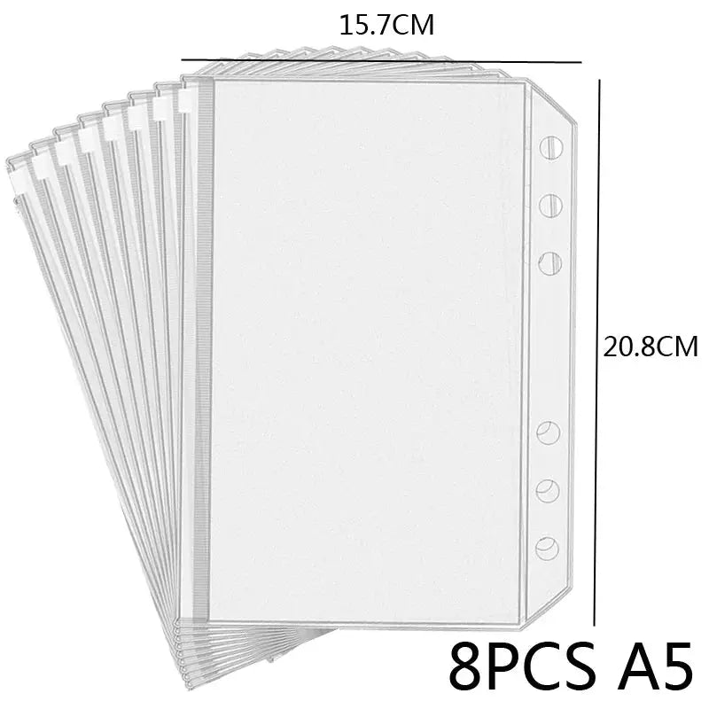 Simples Market 8-pack clear PVC binder pockets with zipper for A5 size