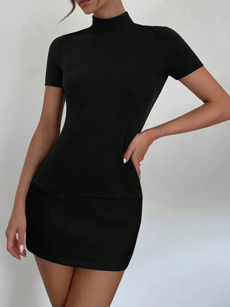 Tossy Summer Mini Dress High Waist Short Sleeve Bodycon Patchwork