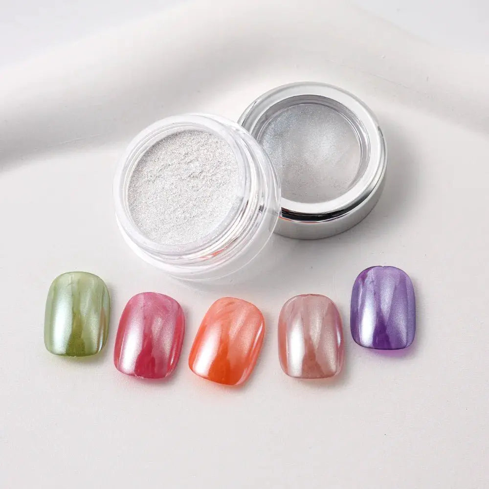 Pearl White Nails Glitter Dust Chrome Moonlight White Rubbing on Powder Silver Shell Mirror Pigment Nail Art Supplies Decoration - Simples Market