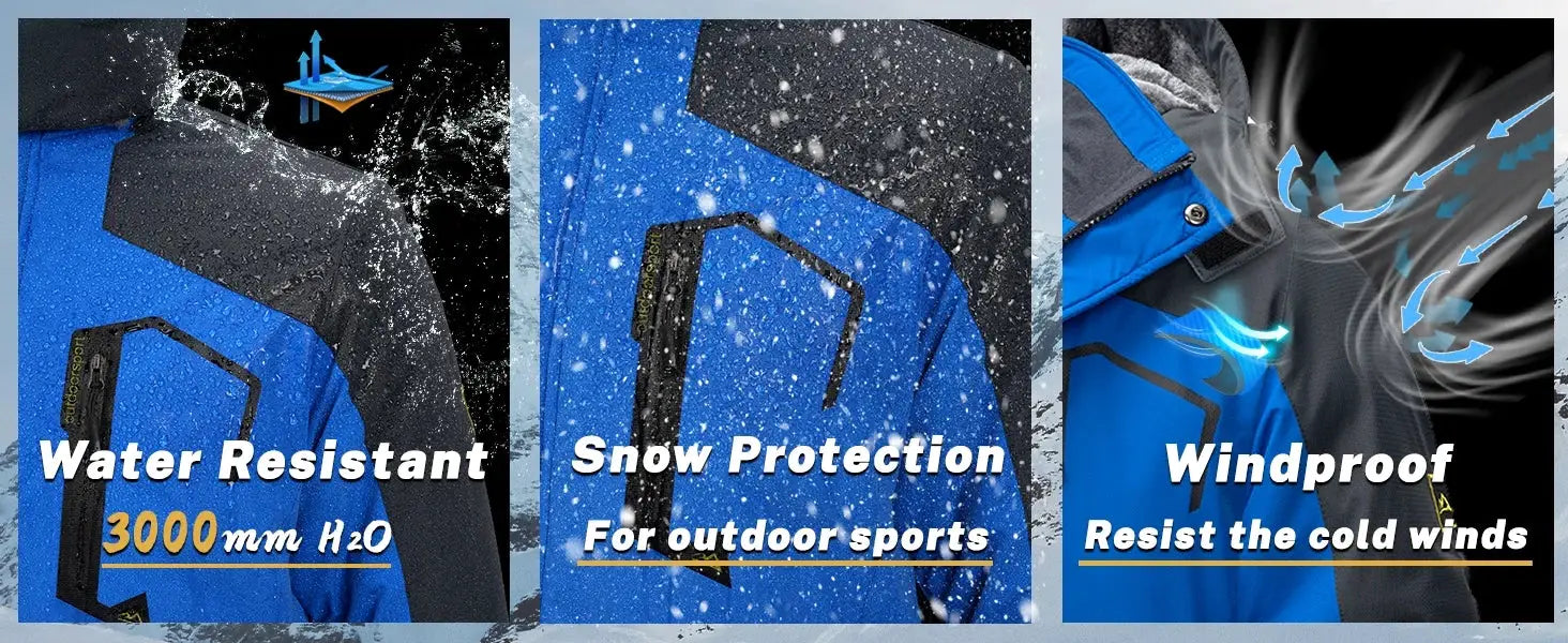 KEFITEVD blue men's winter ski jacket by Simples Market; water resistant, snow protection, windproof
