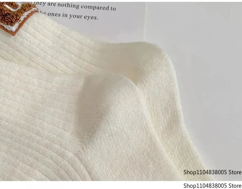 LuxWool Women Luxury Cashmere Wool Mid Calf Socks With Embroidered Logo For Snow Boots Thick Pile Warmth