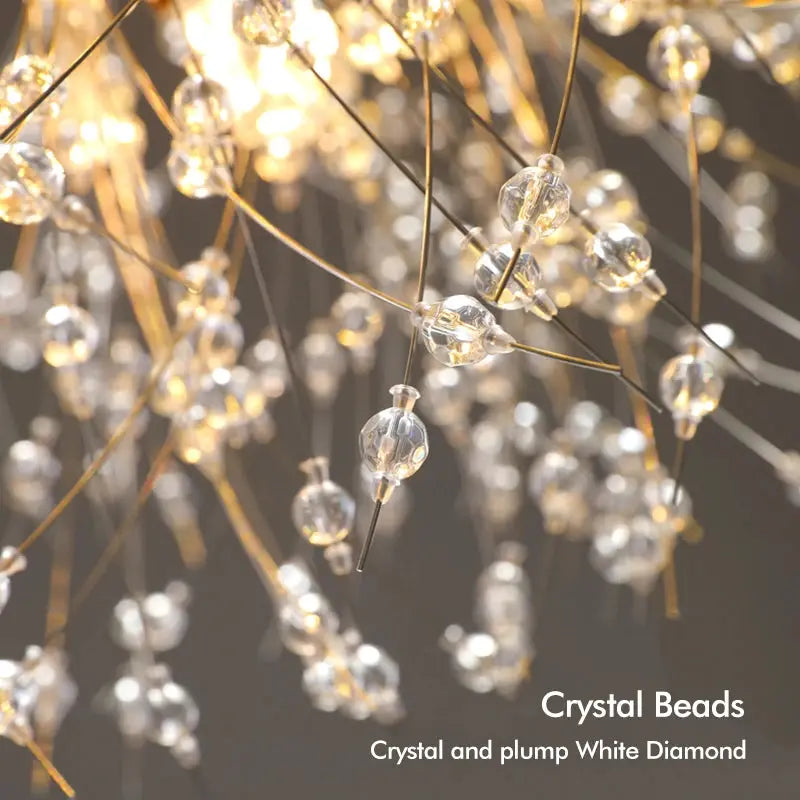 IRALAN crystal LED ceiling lamp with clear glass beads and warm white light