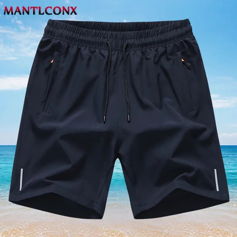 Simples Market men's black breathable gym shorts, drawstring, quick-drying, side pockets, reflective accents