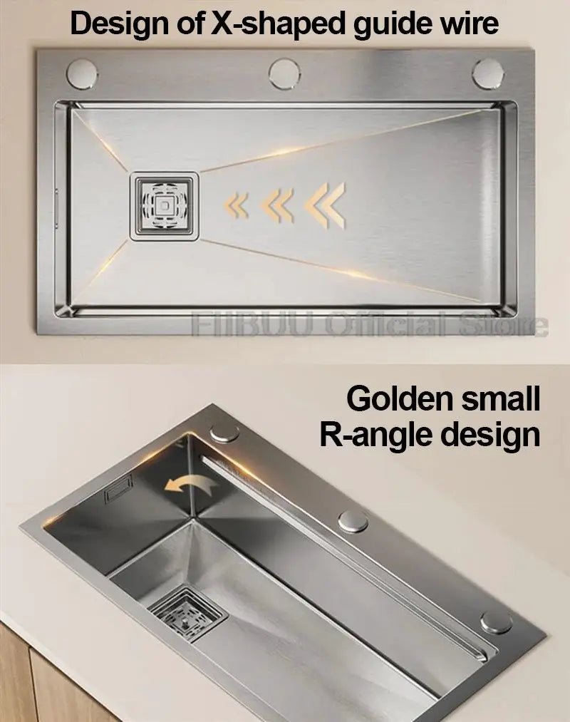 Simples Market 304 stainless steel kitchen sink with large single bowl, undercounter/topmount design