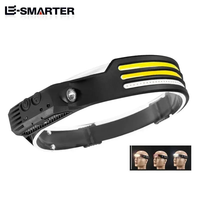 TrailTech Rechargeable LED Headlamp With Built In Battery 6 Modes Motion Sensor COB Sensor Waterproof