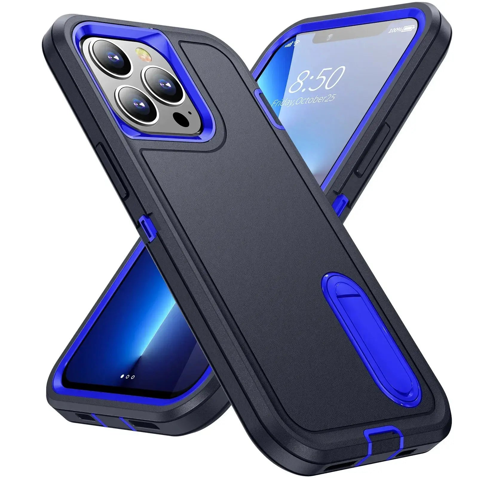 Simples Market heavy-duty silicone case for iPhone 17 Pro Max with full-body protection, blue bumper.