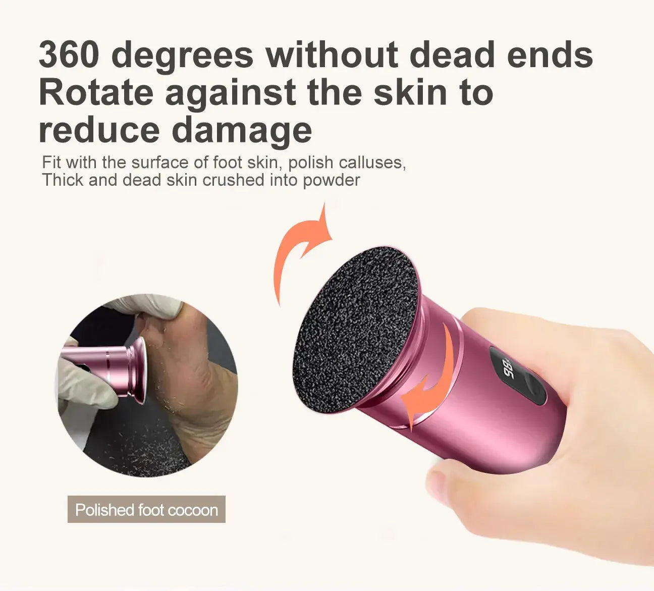 Simples Market aluminum alloy electric foot grinder in pink with a black abrasive roller head