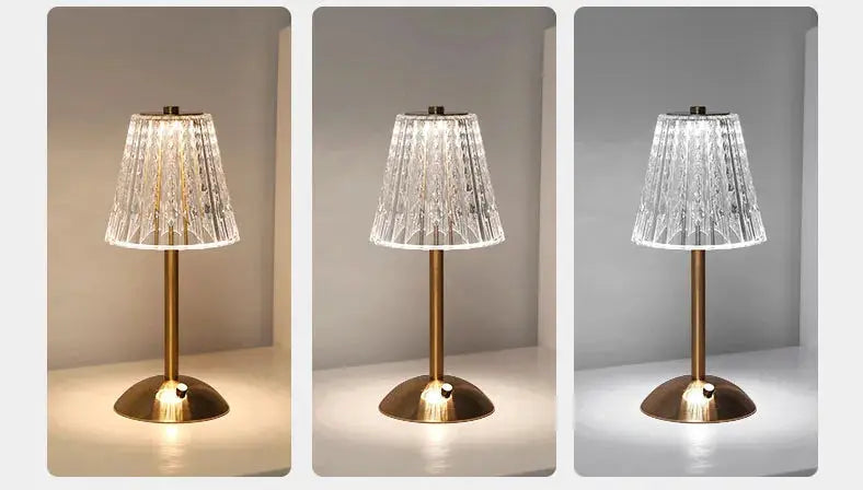 Crystal retro table lamp with brass base and crystal shade, bedside lamp, set of three.