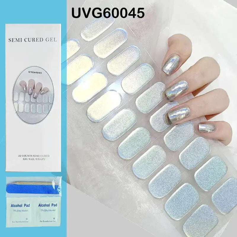 NailLux Semi Cured Nail Wraps For 16 To 20 Tips Easy Full Cover Adhesive Press On Nails Gel Finish UV LED Compatible