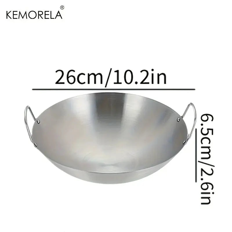 Stainless Steel Wok Uncoated With Double Handles 26 To 34 Cm High Quality Chef Pan For Home Stir Fry Cooking