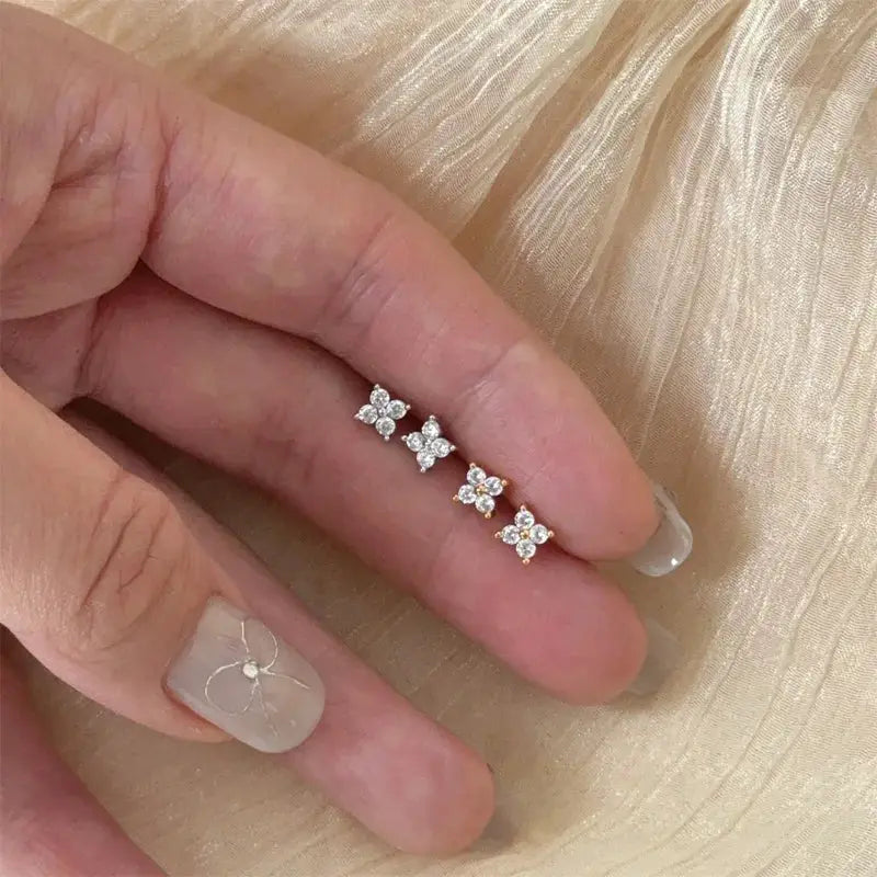 Star stud earrings, 4pc set in 925 sterling silver with zircon, Simples Market