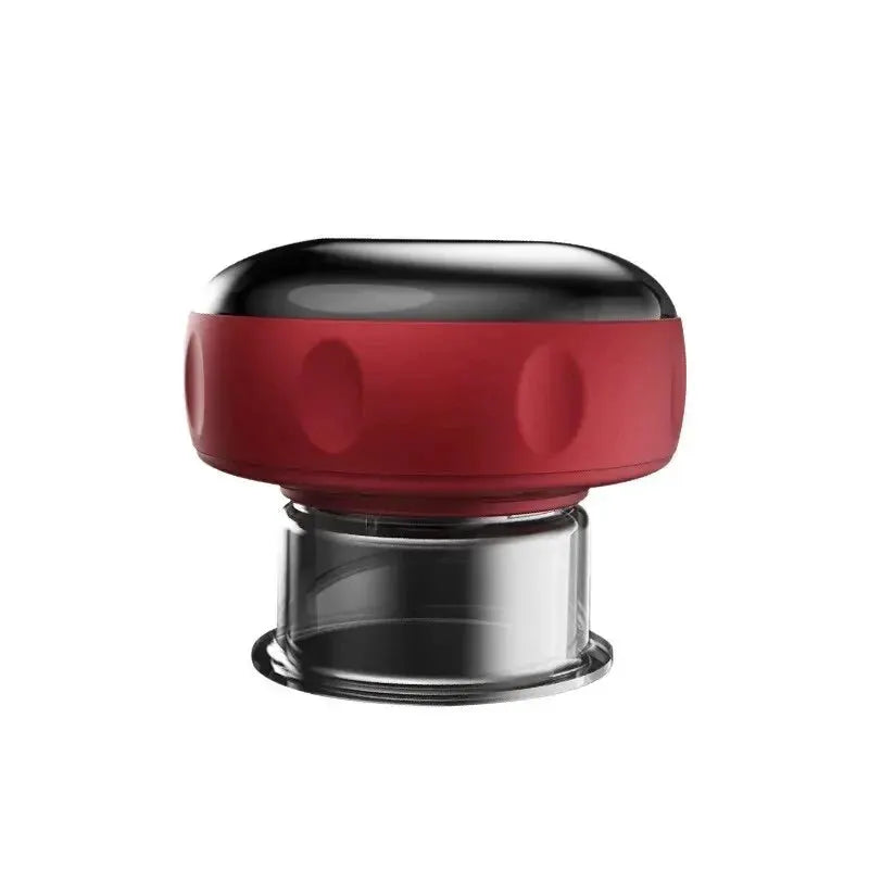 Plug-in smart vacuum cupping massager, red body, black top, clear suction cup base