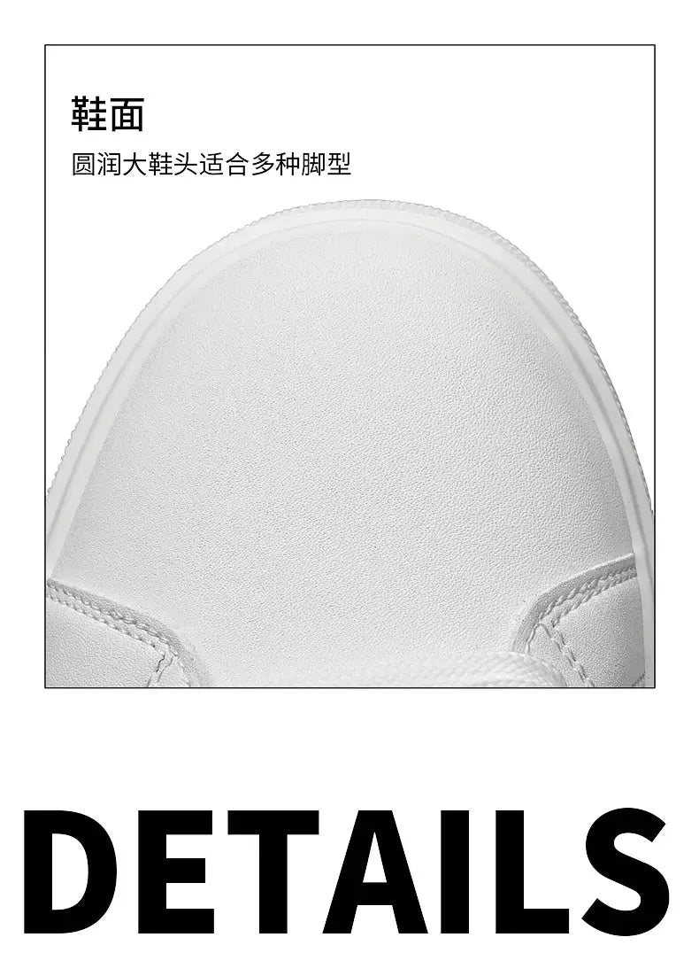 Men's white leather elevator sneakers with 6–10 cm height boost.