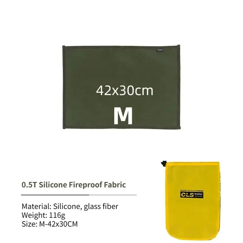 Fireproof fiberglass mat, green 42x30cm M, with yellow CLS Outdoor pouch