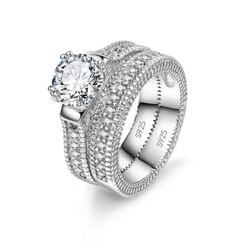 925 Sterling Silver Couples Ring Set for Engagement and Wedding with Cubic Zirconia Stones