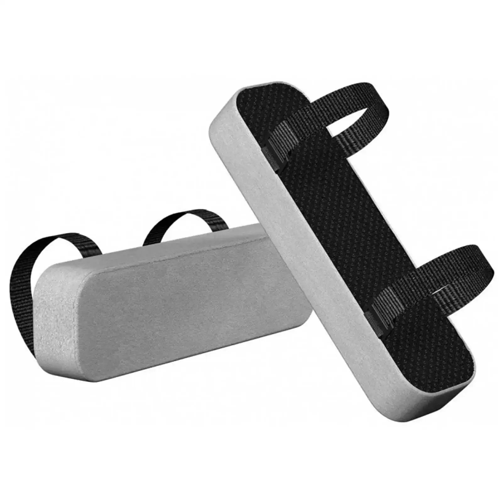 2-pack memory-foam chair armrest cushions with black textured covers and adjustable straps