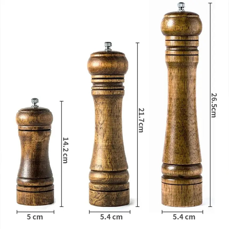 Classical Oak Wood Pepper Spice Mill Grinder Set With Adjustable Ceramic Grinding Core For Handheld Seasoning