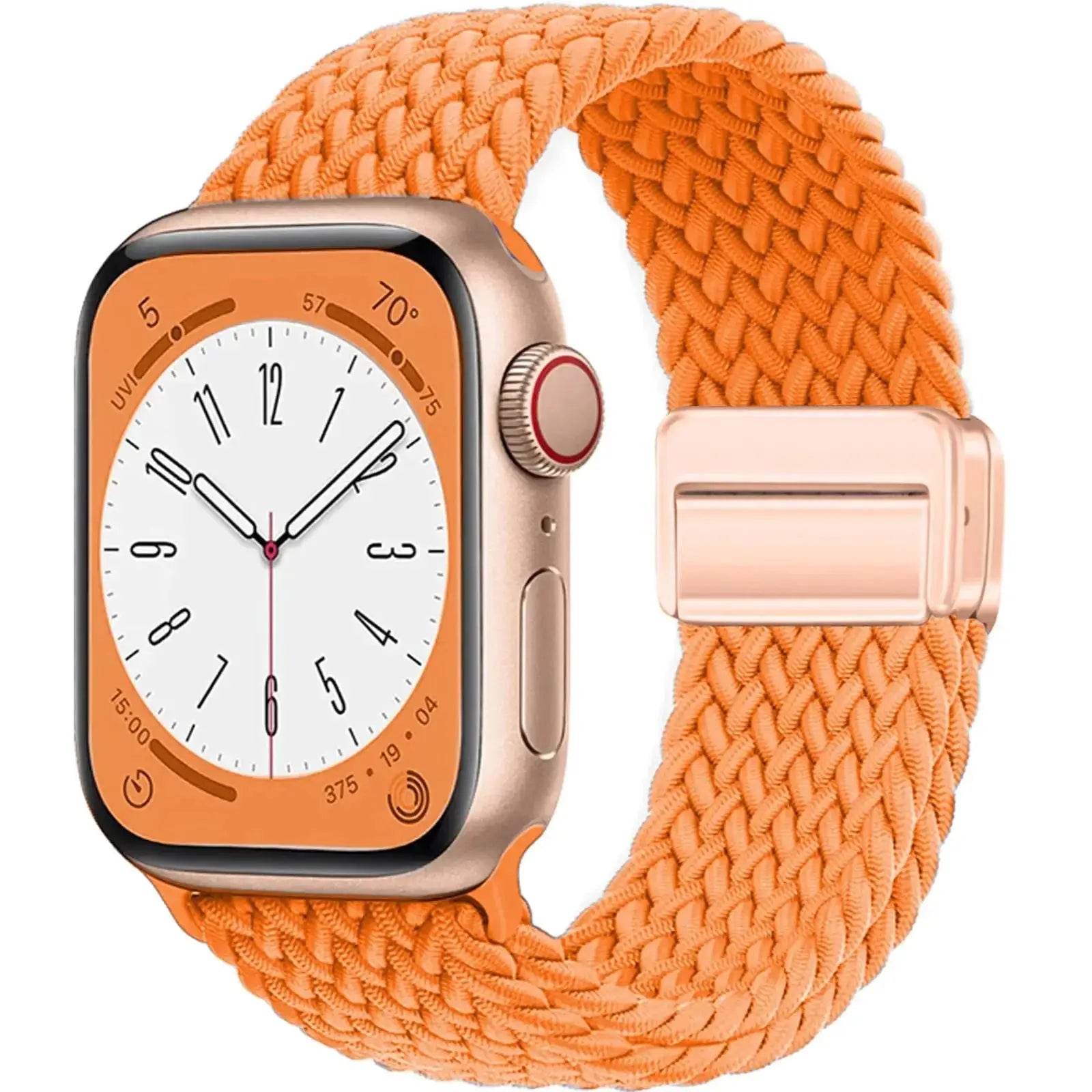 Braided orange nylon Apple Watch band with magnetic clasp