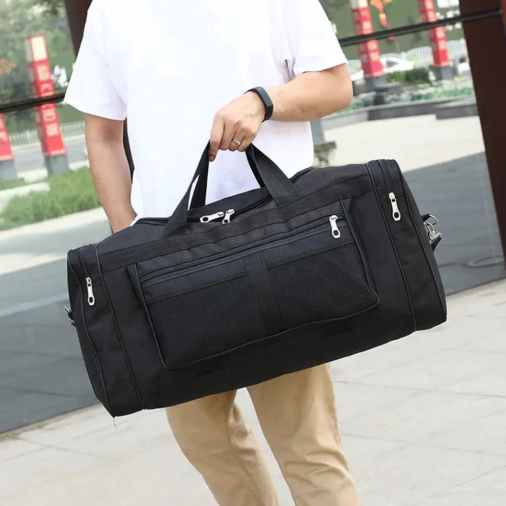 Oxford dry-wet separation gym bag, large black duffel with multiple zip pockets