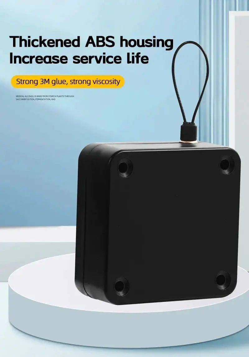Automatic drawstring door closer for sliding doors; Simples Market, black ABS housing.