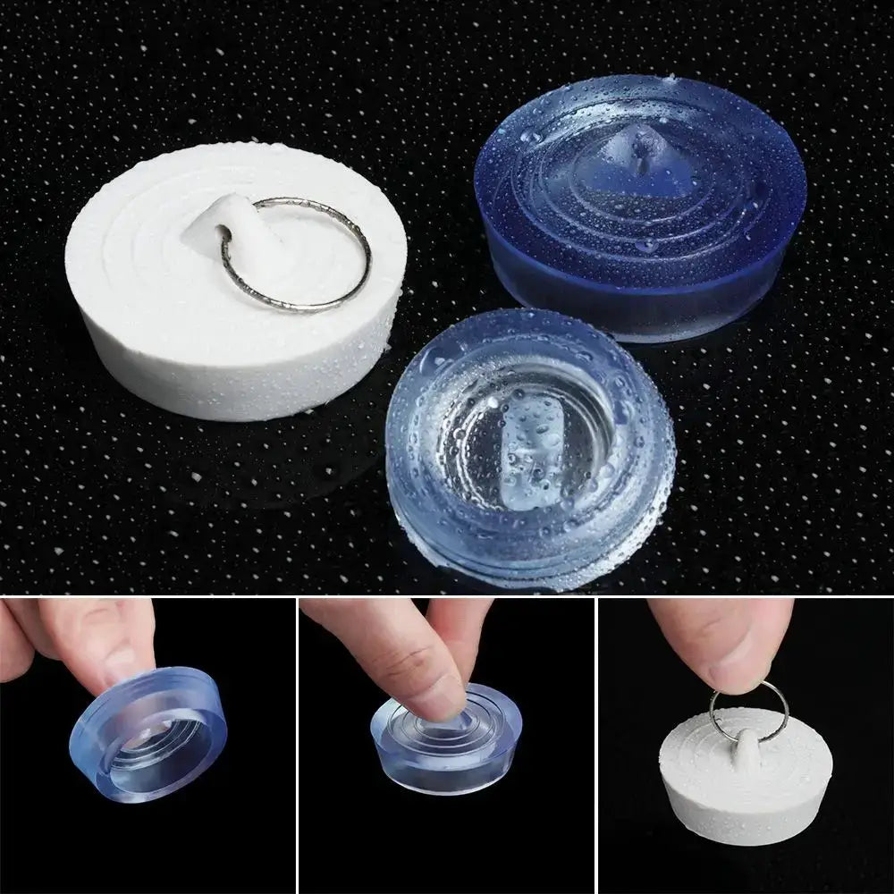 Five-piece round leakage-proof sink drain plug set in blue and white silicone with metal rings, Simples Market